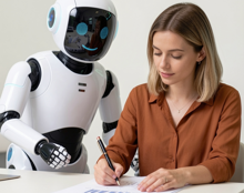 Magnific Char1 Robot Helping Char2 Writing A Businessplan 81904
